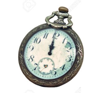 196339269 old hand clock on a vintage isolated on a white background
